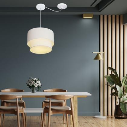 Imagem de Lustre Pendente Duplo Cilíndrico Com Desvio Vivare Md-4364 Cúpula em Tecido 40x35cm - Bivolt