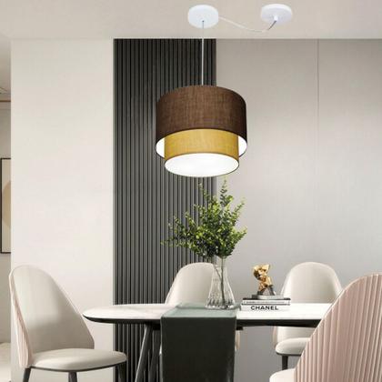 Imagem de Lustre Pendente Duplo Cilíndrico Com Desvio Vivare Md-4364 Cúpula em Tecido 40x35cm - Bivolt
