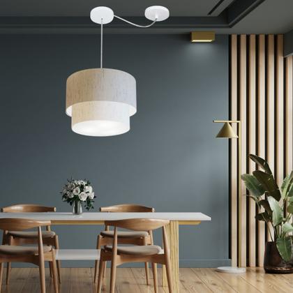 Imagem de Lustre Pendente Duplo Cilíndrico Com Desvio Vivare Md-4364 Cúpula em Tecido 40x35cm - Bivolt