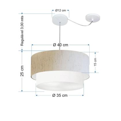 Imagem de Lustre Pendente Duplo Cilíndrico Com Desvio Vivare Md-4364 Cúpula em Tecido 40x35cm - Bivolt