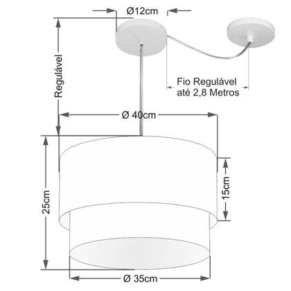 Imagem de Lustre Pendente Duplo Cilíndrico Com Desvio Vivare Md-4364 Cúpula em Tecido 40x35cm - Bivolt