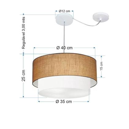 Imagem de Lustre Pendente Duplo Cilíndrico Com Desvio Vivare Md-4364 Cúpula em Tecido 40x35cm - Bivolt