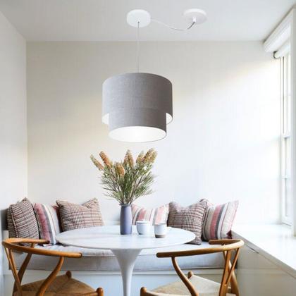Imagem de Lustre Pendente Duplo Cilíndrico Com Desvio Vivare Md-4364 Cúpula em Tecido 40x35cm - Bivolt