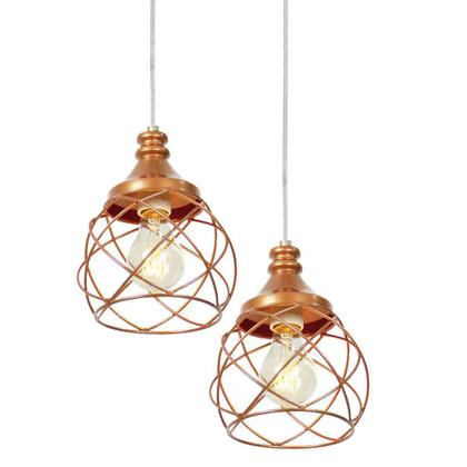 Imagem de Lustre Pendente Duplo Esfera Aramado Cobre 15cm
