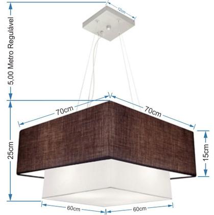 Imagem de Lustre Pendente Duplo Quadrado Vivare Md-4346 Cúpula em Tecido 70x60cm - Bivolt