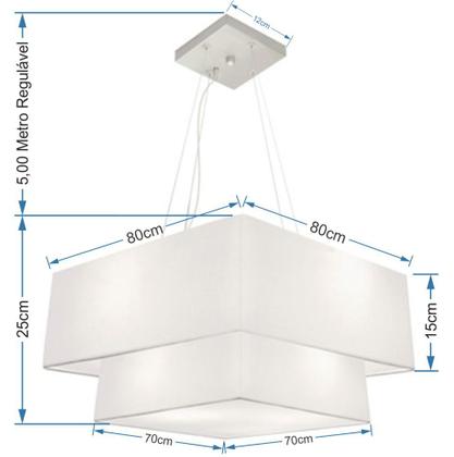 Imagem de Lustre Pendente Duplo Quadrado Vivare Md-4347 Cúpula em Tecido 80x70cm - Bivolt