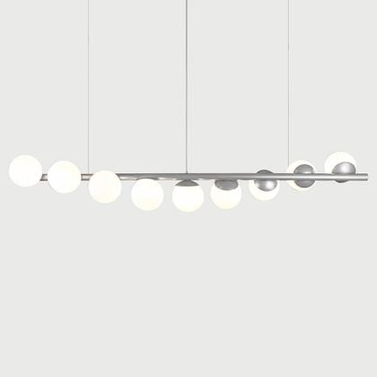 Imagem de Lustre Pendente Figo PRATA - 9 Globos Esfera de Vidro Branco