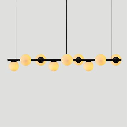 Imagem de Lustre Pendente Figo Preto 1,5M - 9 Globos Esfera de Vidro Branco