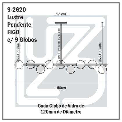 Imagem de Lustre Pendente Figo Preto 1,5M - 9 Globos Esfera de Vidro Branco