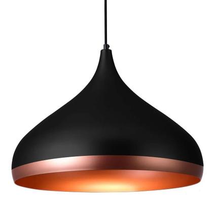 Imagem de Lustre Pendente Gota Alumínio Rpx Preto Com Borda De Cobre 40Cm Startec