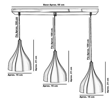 Imagem de Lustre Pendente Gota Triplo Base Retangular Cobre