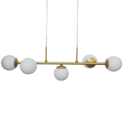 Imagem de Lustre Pendente Grande Dourado Moderno - 5 Globos Brancos