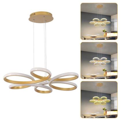 Imagem de Lustre Pendente LED 45W Lumina Dourado Moderno com 3 Cores de Luz e Ajuste de Altura Bivolt