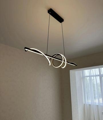 Imagem de Lustre Pendente Led Espiral Dna 1 metro Perfil Preto Curvado 3000K 63W 110V Para Sala Mesa Jantar Escritório