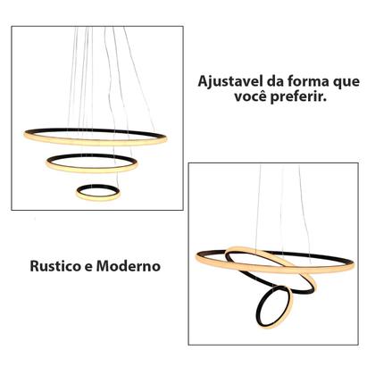 Imagem de Lustre Pendente Luminaria 3 Aneis Arcos Perfil Articulavel 48W Ajustavel Perfil Infinito Decoraçao Sala Jantar Luz Led Pendurar Iluminaçao