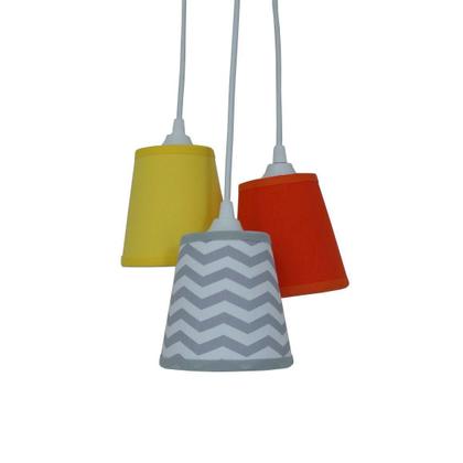 Imagem de Lustre Pendente Luminária Bebê Tecido Chevron Cinza, Amarelo e Laranja 