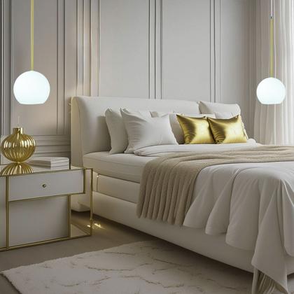 Imagem de Lustre Pendente Lux Dourado Globo Vidro Branco Fosco + Led