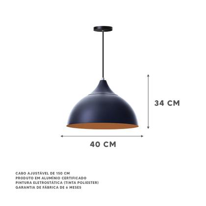 Imagem de Lustre Pendente Meia Lua 40cm C/ Chapéu Alumínio Decorações