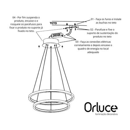 Imagem de Lustre Pendente Orluce LED 2 Aros Arcos 40/50cm 2700k Bivolt