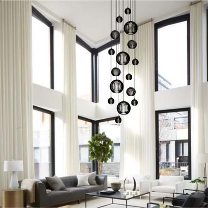 Imagem de Lustre Pendente Para Sala Pé direito Duplo Big Boss Preto