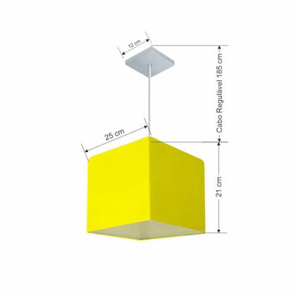 Imagem de Lustre Pendente Quadrado Md-4058 Cúpula em Tecido 21/25x25cm Amarelo - Bivolt