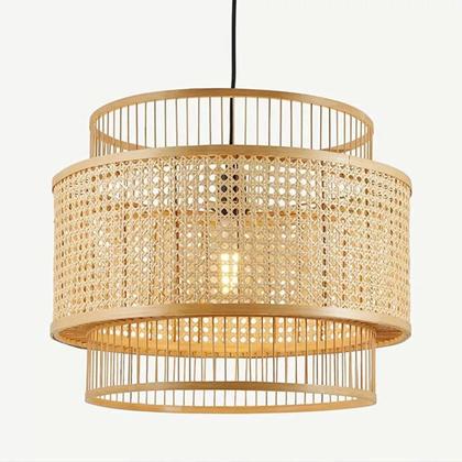 Imagem de Lustre Pendente Rattan Cúpula Fibra Natural Luminária 39X30