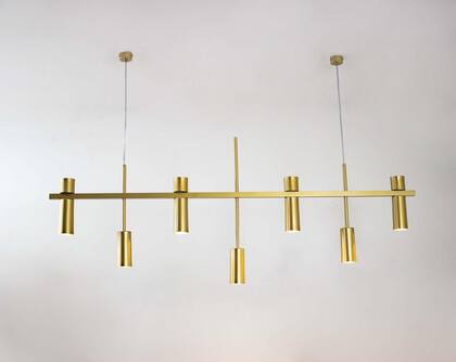 Imagem de Lustre Pendente Retangular Industrial Tubo Cilindro 1,70m Dourado Fosco 626