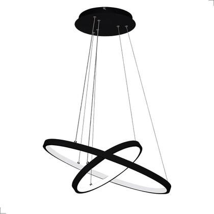 Imagem de Lustre Pendente Ring Aros 2 Aneis 60Cm Led 3000K Preto 60W