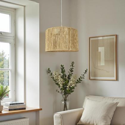 Imagem de Lustre Pendente Sisal Natural 30cm Artesanal  Iluminação Aconchegante  Bivolt