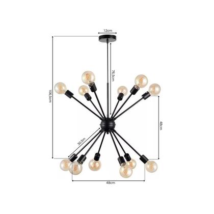 Imagem de Lustre Pendente Sputnik Retrô Industrial Preto para 12 Lâmpadas Moderno Luxo Inl70