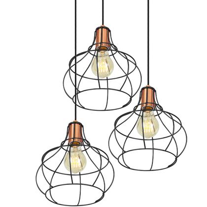 Imagem de Lustre Pendente Triplo Aladim Aramado Preto com Cobre