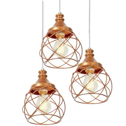 Imagem de Lustre Pendente Triplo Esfera Aramado Cobre 15cm