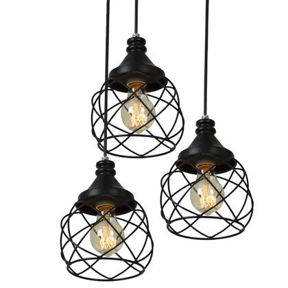 Imagem de Lustre Pendente Triplo Esfera Aramado Preto 15cm