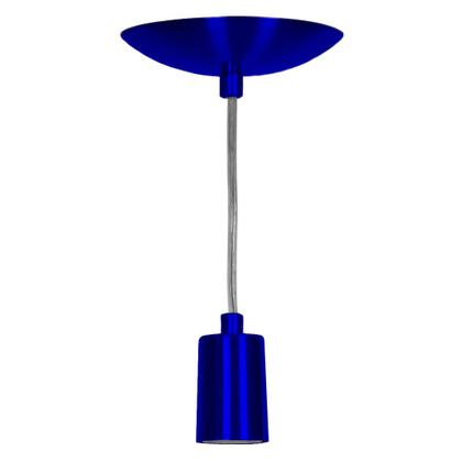 Imagem de Lustre Pendente Tubo Cilindro Alumínio Azul Metal Fio 1.20m