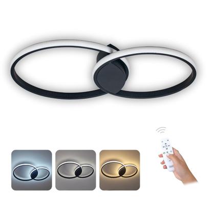 Imagem de Lustre Plafon Black Ring LED 2 Anéis Preto com Controle Remoto, Dimmer, 3 Cores de luz, Moderno ideal para Sala Quarto Escritório Design Sofisticado