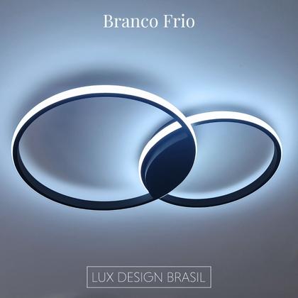 Imagem de Lustre Plafon Black Ring LED 2 Anéis Preto com Controle Remoto, Dimmer, 3 Cores de luz, Moderno ideal para Sala Quarto Escritório Design Sofisticado