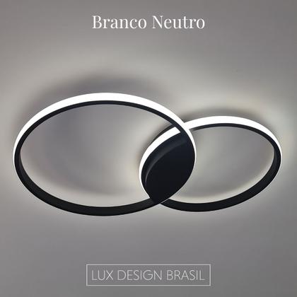 Imagem de Lustre Plafon Black Ring LED 2 Anéis Preto com Controle Remoto, Dimmer, 3 Cores de luz, Moderno ideal para Sala Quarto Escritório Design Sofisticado