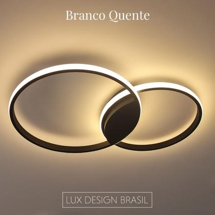 Imagem de Lustre Plafon Black Ring LED 2 Anéis Preto com Controle Remoto, Dimmer, 3 Cores de luz, Moderno ideal para Sala Quarto Escritório Design Sofisticado