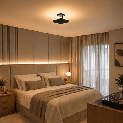 Imagem de Lustre Plafon Pendente Luminária Luz Indireta 30x30 Preto