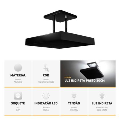 Imagem de Lustre Plafon Pendente Luminária Luz Indireta 30x30 Preto