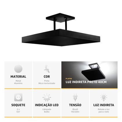 Imagem de Lustre Plafon Pendente Luminária Luz Indireta 40x40 Preto