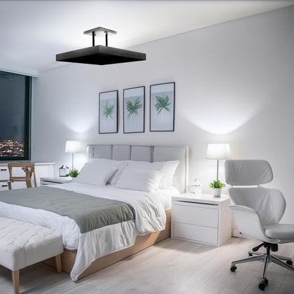 Imagem de Lustre Plafon Pendente Luminária Luz Indireta 40x40 Preto + Lâmpada LED Branco Frio