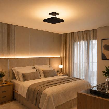 Imagem de Lustre Plafon Pendente Luminária Luz Indireta 40x40 Preto + Lâmpada LED Branco Quente