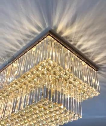 Imagem de Lustre Plafon Retangular Esferas e Barras Cristal Fino Acabamento