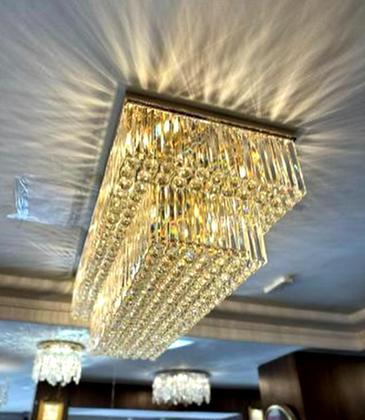 Imagem de Lustre Plafon Retangular Esferas e Barras Cristal Fino Acabamento
