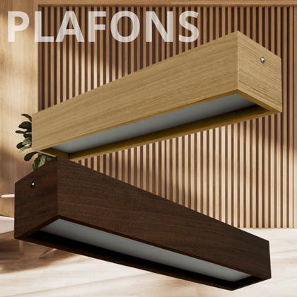 Imagem de Lustre Plafon Sobrepor de Madeira Retangular  64x13 cm para 2 Lâmpadas Imbuia
