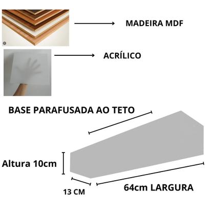Imagem de Lustre Plafon Sobrepor de Madeira Retangular  64x13 cm para 2 Lâmpadas Imbuia