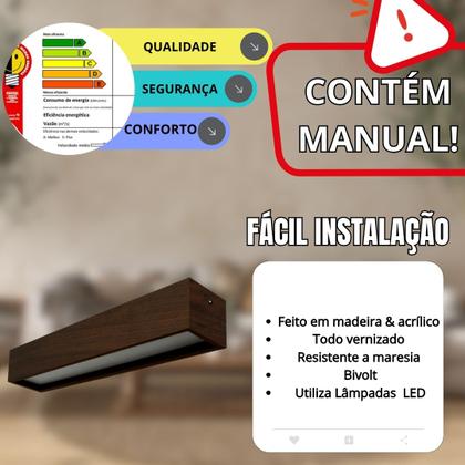 Imagem de Lustre Plafon Sobrepor de Madeira Retangular  64x13 cm para 2 Lâmpadas Imbuia