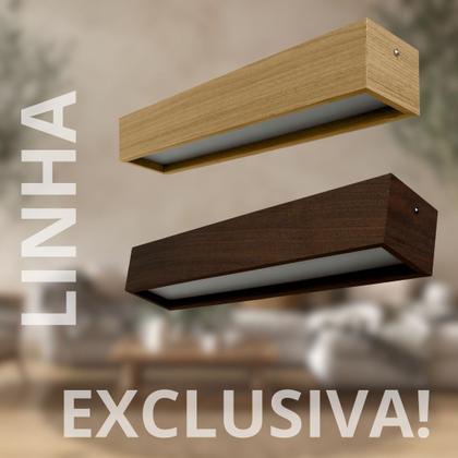 Imagem de Lustre Plafon Sobrepor de Madeira Retangular  64x13 cm para 2 Lâmpadas Imbuia