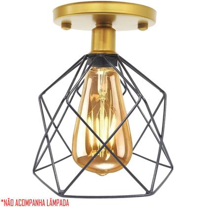 Imagem de Lustre Teto Plafon Industrial Aramado Cálice Preto Retrô Luminária Vintage Dourado Agp Ilumini